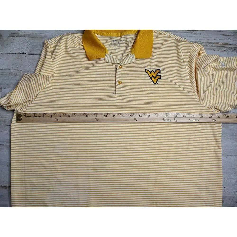 Nike Dri Fit Mens XL Yellow White Navy Blue Stripe West Virginia Golf Polo Shirt